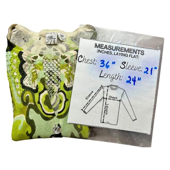 Monique Button Boho Glam Dopamine Dressing Cardigan Green Psychedelic Print Sz L - Picture 7 of 7